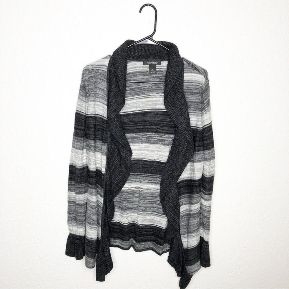 WHBM gray white striped draped open front wool blend cardigan size‎ Small